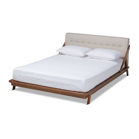 Baxton Studio Sante Mid-Century Beige Upholstered Wood Queen Size Platform Bed 156-9291